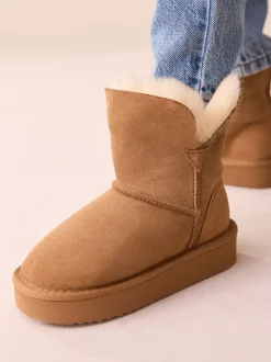 Marron fauve - Bottes déperlantes en daim véritable en peau de mouton