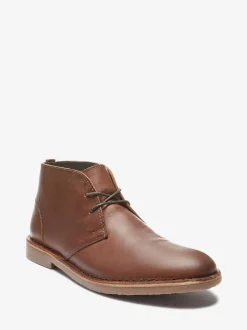 Marron fauve - Bottines chukka en cuir