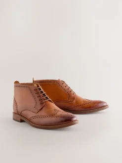 Marron fauve - Bottines Smart Brogue en cuir
