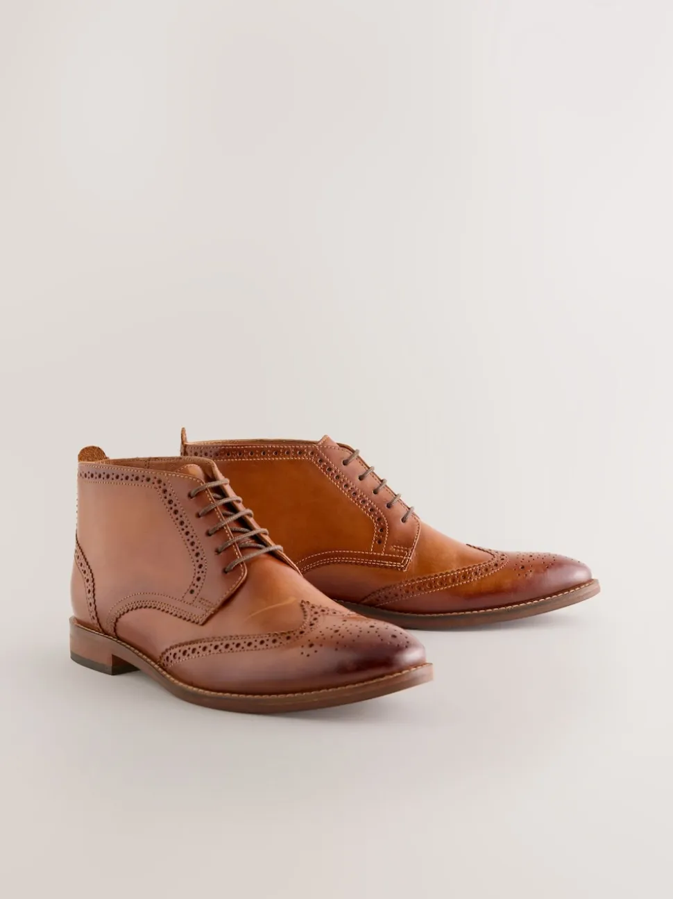 Marron fauve - Bottines Smart Brogue en cuir