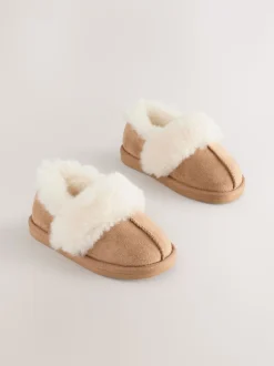 Marron fauve - Chaussons en fausse fourrure