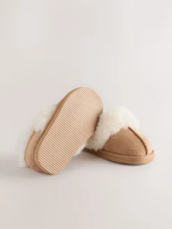 Marron fauve - Chaussons en fausse fourrure