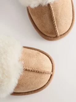 Marron fauve - Chaussons en fausse fourrure