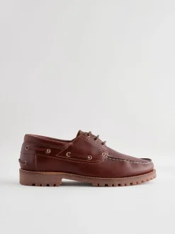Marron fauve - Chaussures bateau en cuir à semelle crantée