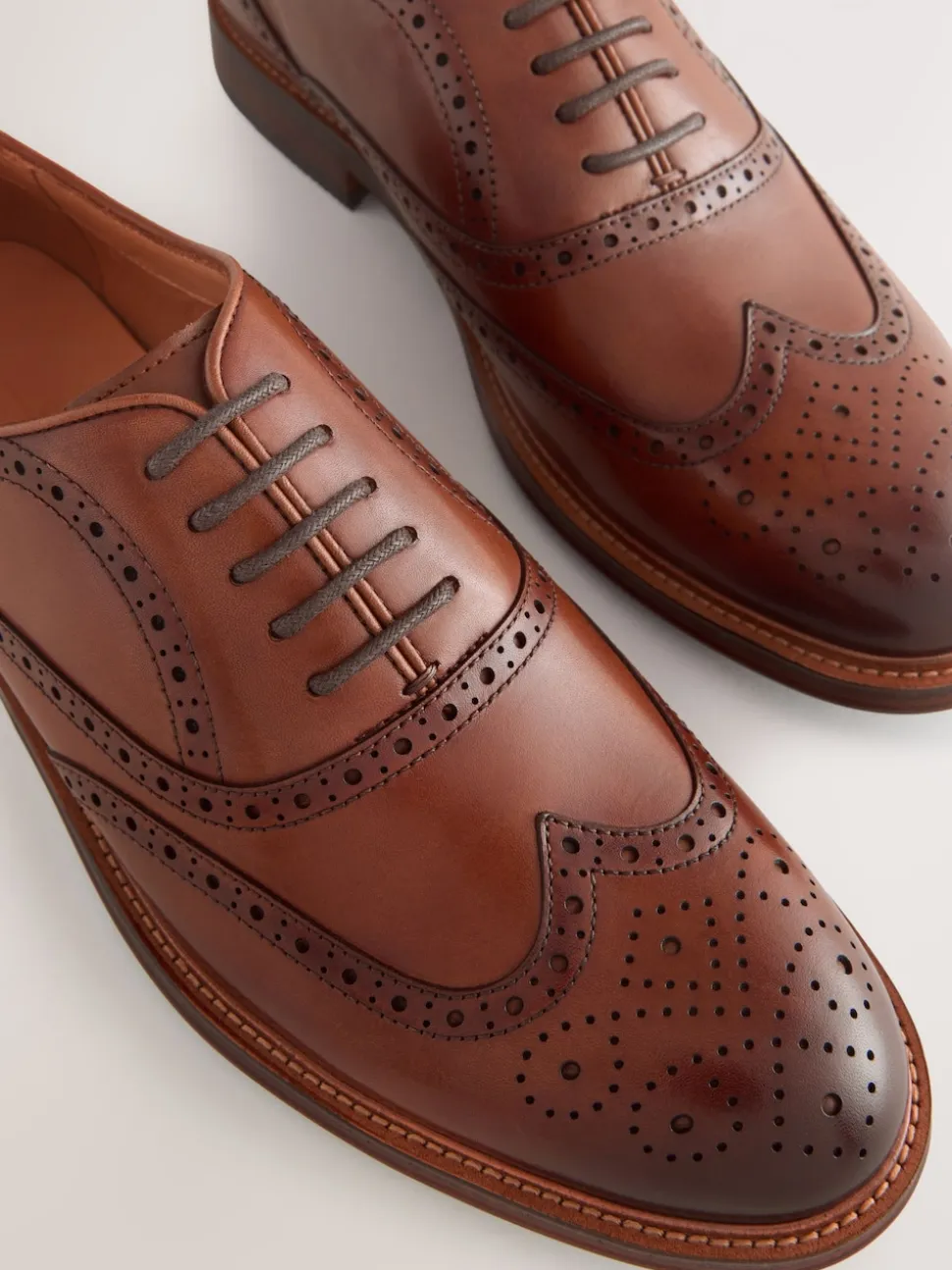 Marron fauve - Chaussures Oxford Wingcap en cuir