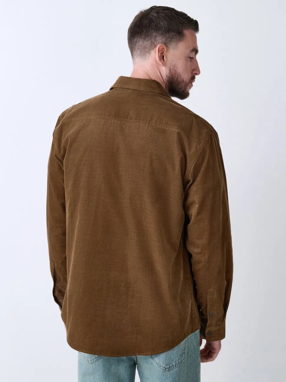 Marron fauve - Chemise en velours côtelé à manches longues style western