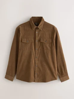 Marron fauve - Chemise en velours côtelé à manches longues style western