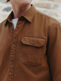 Marron fauve - Chemise Oxford teintée en pièce à manches longues