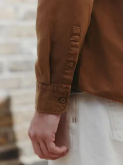 Marron fauve - Chemise Oxford teintée en pièce à manches longues