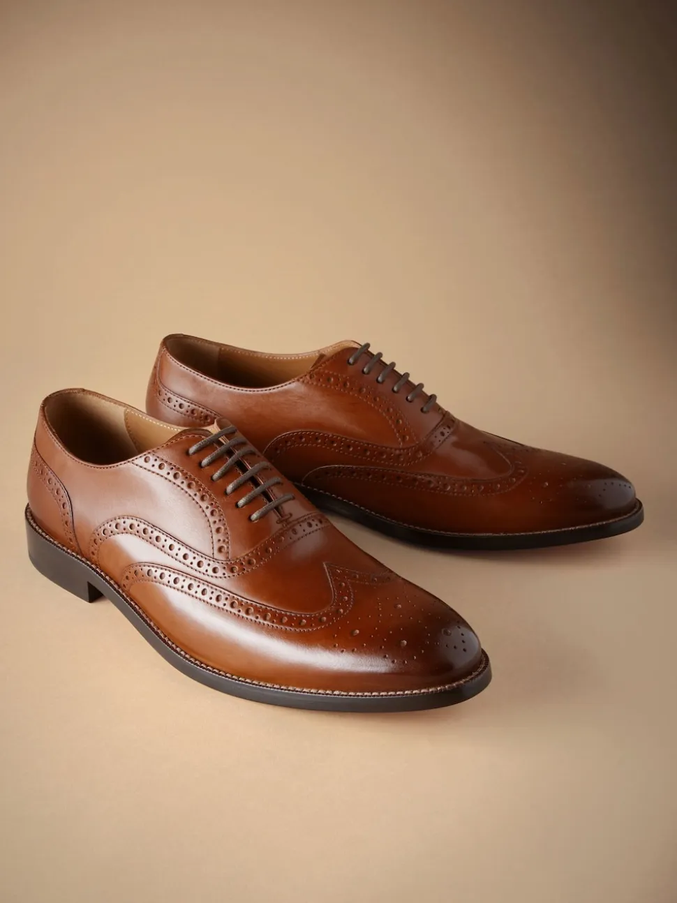 Marron fauve - Coupe classique - Chaussures Signature Brogue Wingcap en cuir italien