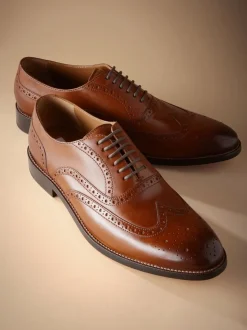 Marron fauve - Coupe classique - Chaussures Signature Brogue Wingcap en cuir italien
