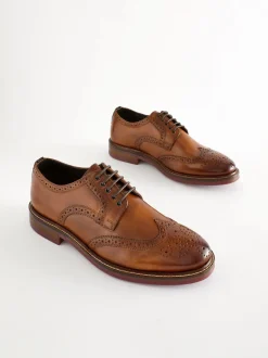 Marron fauve - Coupe classique - Chaussures Brogues épaisses à semelle contrastante en cuir