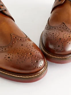 Marron fauve - Coupe classique - Chaussures Brogues épaisses à semelle contrastante en cuir