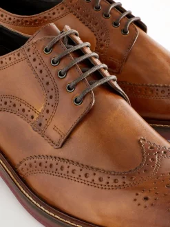 Marron fauve - Coupe classique - Chaussures Brogues épaisses à semelle contrastante en cuir