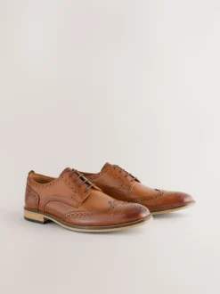 Marron fauve - Coupe classique - Chaussures Brogue en cuir à semelle contrastante