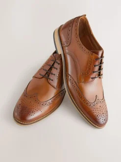 Marron fauve - Coupe classique - Chaussures Brogue en cuir à semelle contrastante