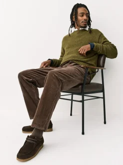 Marron fauve - Coupe fuselée régulière - Pantalon plissé simple en velours côtelé