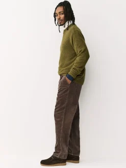 Marron fauve - Coupe fuselée régulière - Pantalon plissé simple en velours côtelé