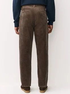 Marron fauve - Coupe fuselée régulière - Pantalon plissé simple en velours côtelé