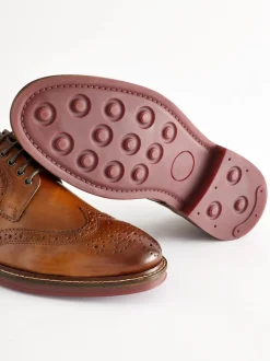 Marron fauve - Coupe large - Chaussures Brogues épaisses à semelle contrastante en cuir
