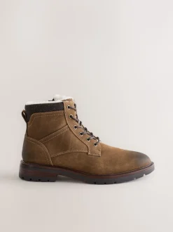 Marron fauve - Grands bottes zippées doublées de borg