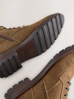 Marron fauve - Grands bottes zippées doublées de borg