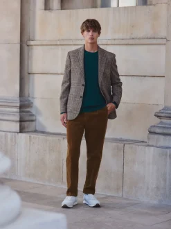 Marron fauve - Pantalon habillé droit en coton riche en velours côtelé