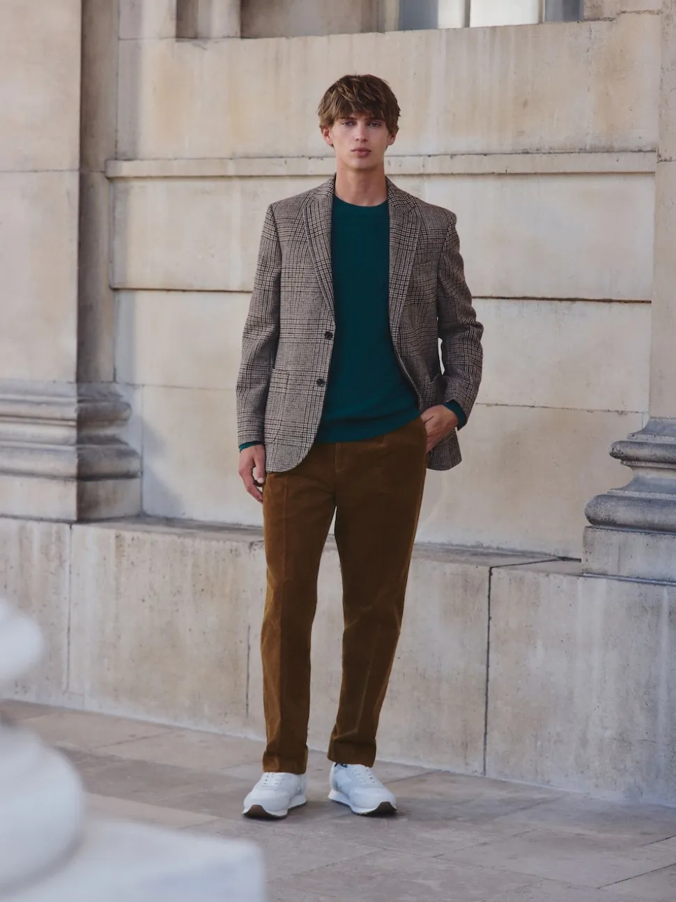 Marron fauve - Pantalon habillé droit en coton riche en velours côtelé