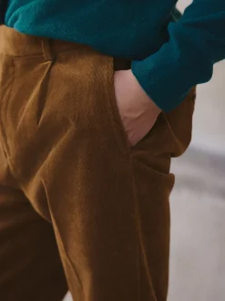 Marron fauve - Pantalon habillé droit en coton riche en velours côtelé