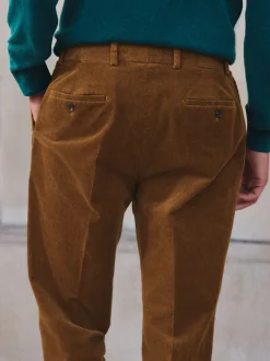 Marron fauve - Pantalon habillé droit en coton riche en velours côtelé