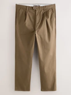 Marron fauve - Pantalons chinos extensibles plissés simples