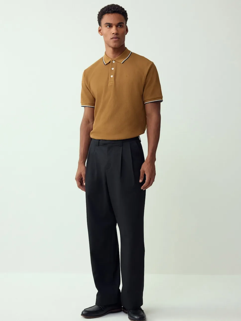 Marron fauve - Polo coupe classique à manches courtes et liserés