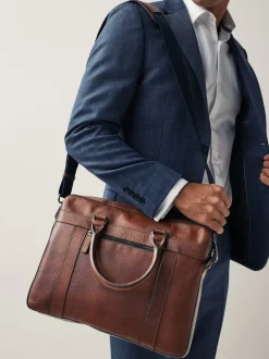 Marron fauve - Porte-documents en cuir grainé