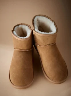 Marron fauve - Signature Bottes en daim avec doublure en fausse fourrure