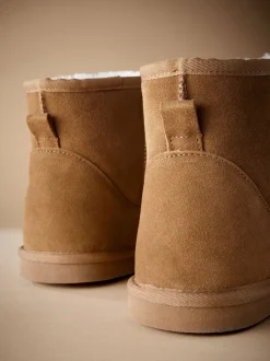 Marron fauve - Signature Bottes en daim avec doublure en fausse fourrure