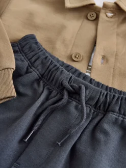 Marron fauve - T-shirt chemise et Joggings en jersey Ensemble 3 Pieces (3mois-7ans)