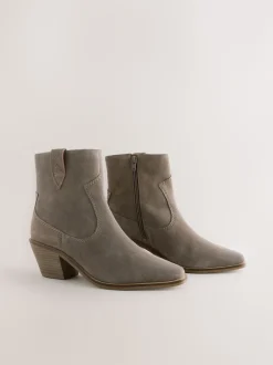 Marron mink - Bottines cowboy à talons carrés