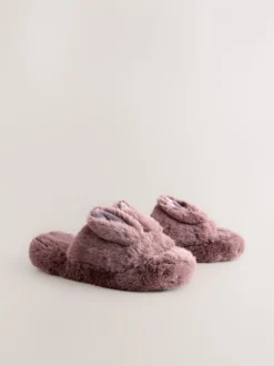 Marron mink - Chaussons Curseur en fausse fourrure lapin