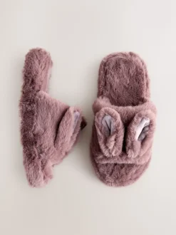 Marron mink - Chaussons Curseur en fausse fourrure lapin