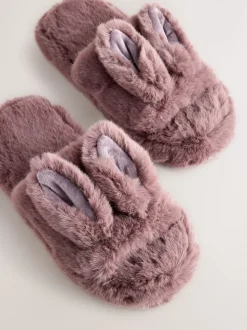 Marron mink - Chaussons Curseur en fausse fourrure lapin