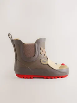 Marron motif renne - Bottines en caoutchouc avec doublure chaude