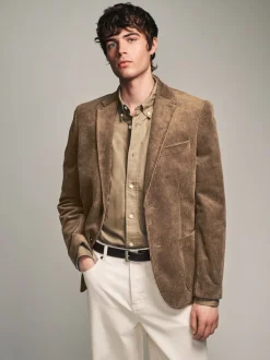 Marron neutre - Blazer en velours côtelé