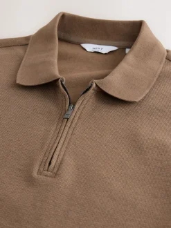 Marron neutre - Polo texturé élégant à col zippé