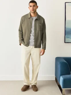 Marron neutre - Veste-chemise en jersey texturé diagonal