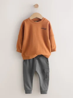 Marron rouille - Ensemble sweat-shirt utilitaire et jogging super fin (3mths-7yrs)