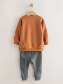 Marron rouille - Ensemble sweat-shirt utilitaire et jogging super fin (3mths-7yrs)
