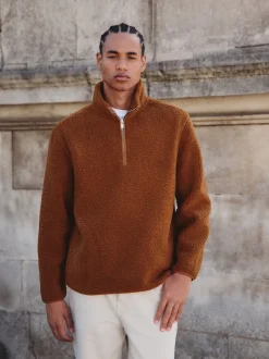 Marron rouille - Polaire en peau de mouton à col zippé