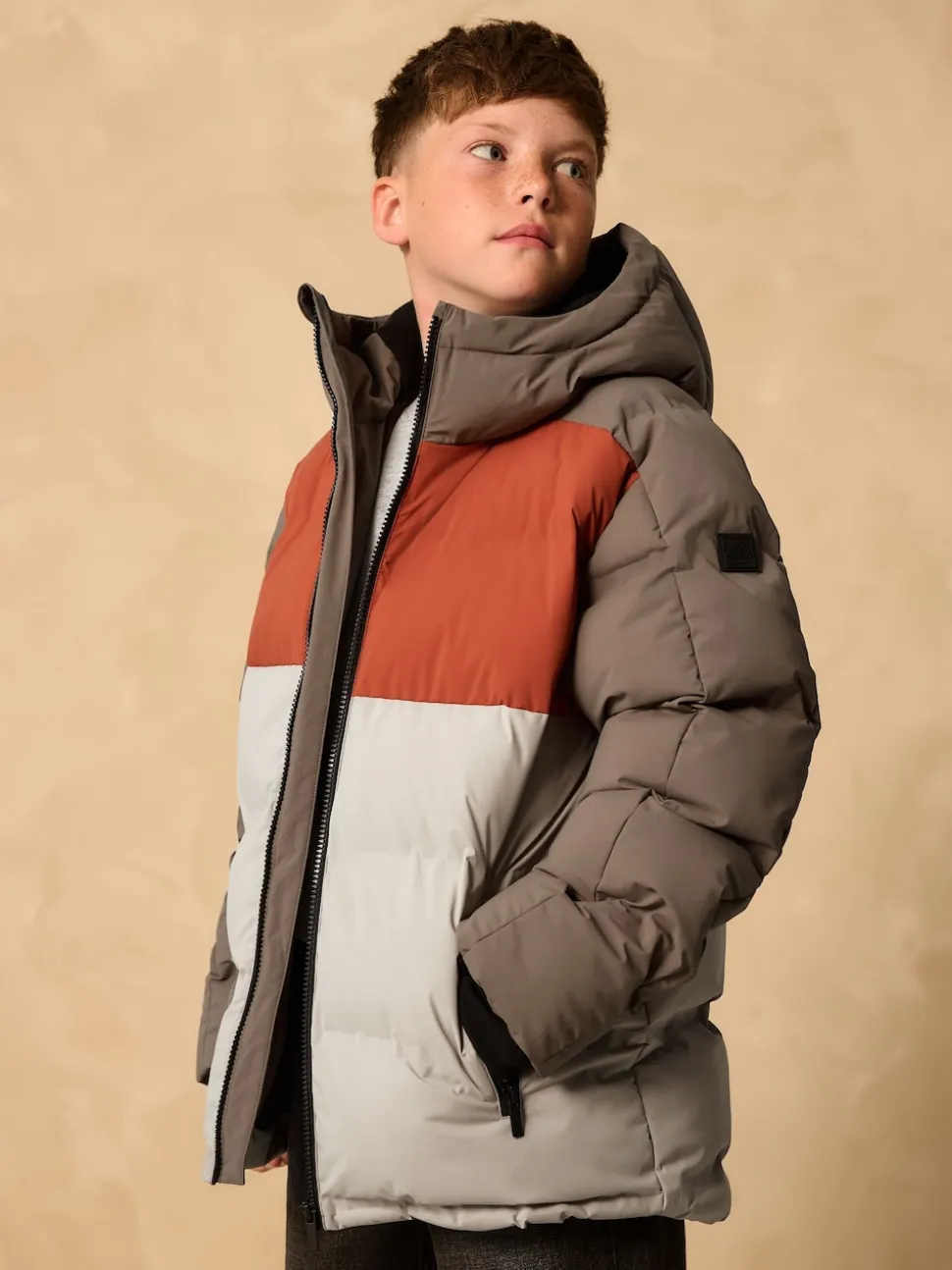 Marron rouille color block - Manteau rembourré doublé en micropolaire Résistant à la douche (3-17ans)