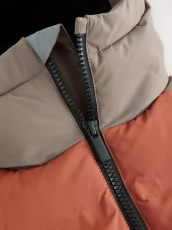 Marron rouille color block - Manteau rembourré doublé en micropolaire Résistant à la douche (3-17ans)