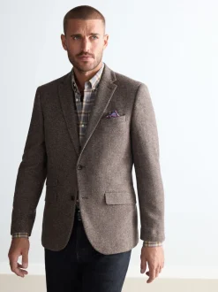 Marron taupe - Ajustement régulier - Blazer Signature Nova Fides en laine mélangée à chevrons